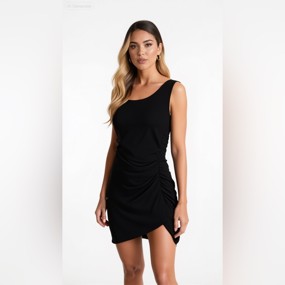 Nicole Miller New York Black Ruched Sleeveless Sheath Dress Size S